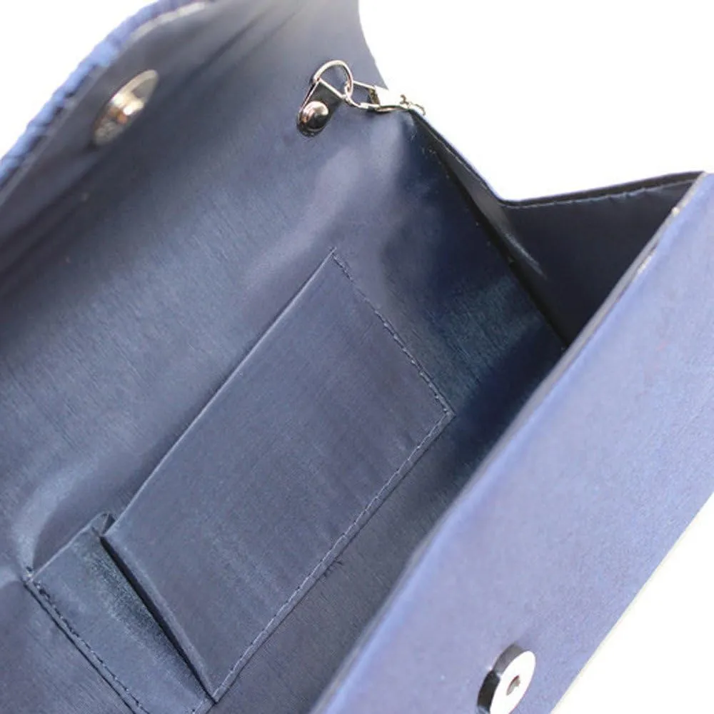 Satin Party Large Clutch Ladies Bag Ladies Evening Bag Envelope Diamante Bags Small Shoulder Bags for (Blue, One Size)