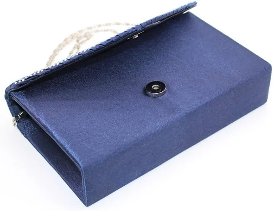 Satin Party Large Clutch Ladies Bag Ladies Evening Bag Envelope Diamante Bags Small Shoulder Bags for (Blue, One Size)