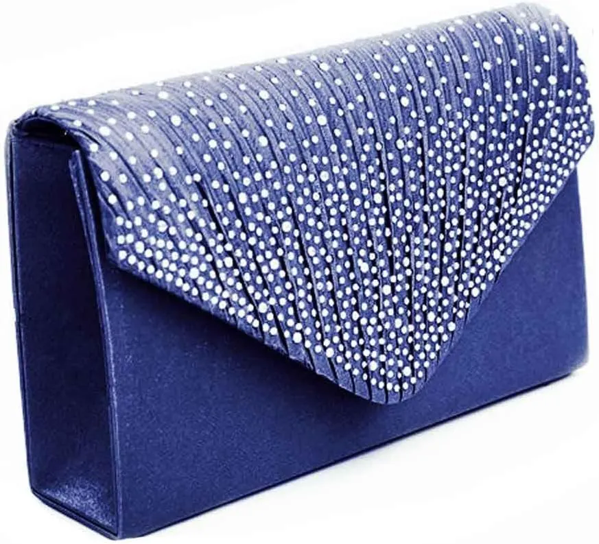 Satin Party Large Clutch Ladies Bag Ladies Evening Bag Envelope Diamante Bags Small Shoulder Bags for (Blue, One Size)