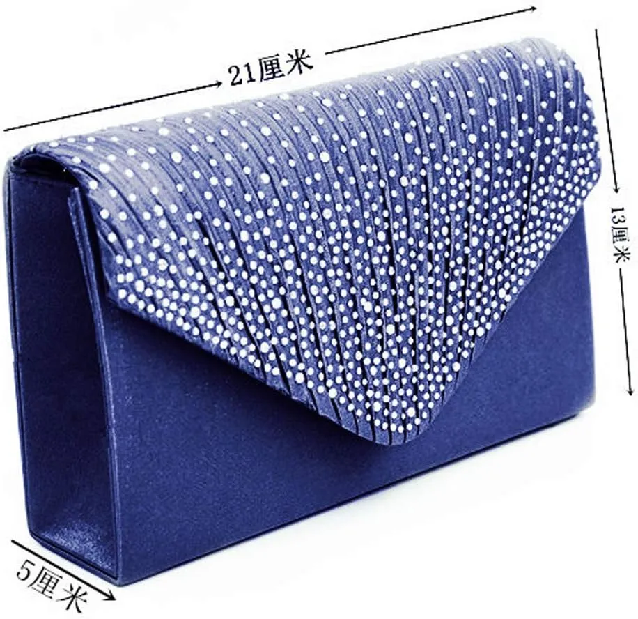 Satin Party Large Clutch Ladies Bag Ladies Evening Bag Envelope Diamante Bags Small Shoulder Bags for (Blue, One Size)