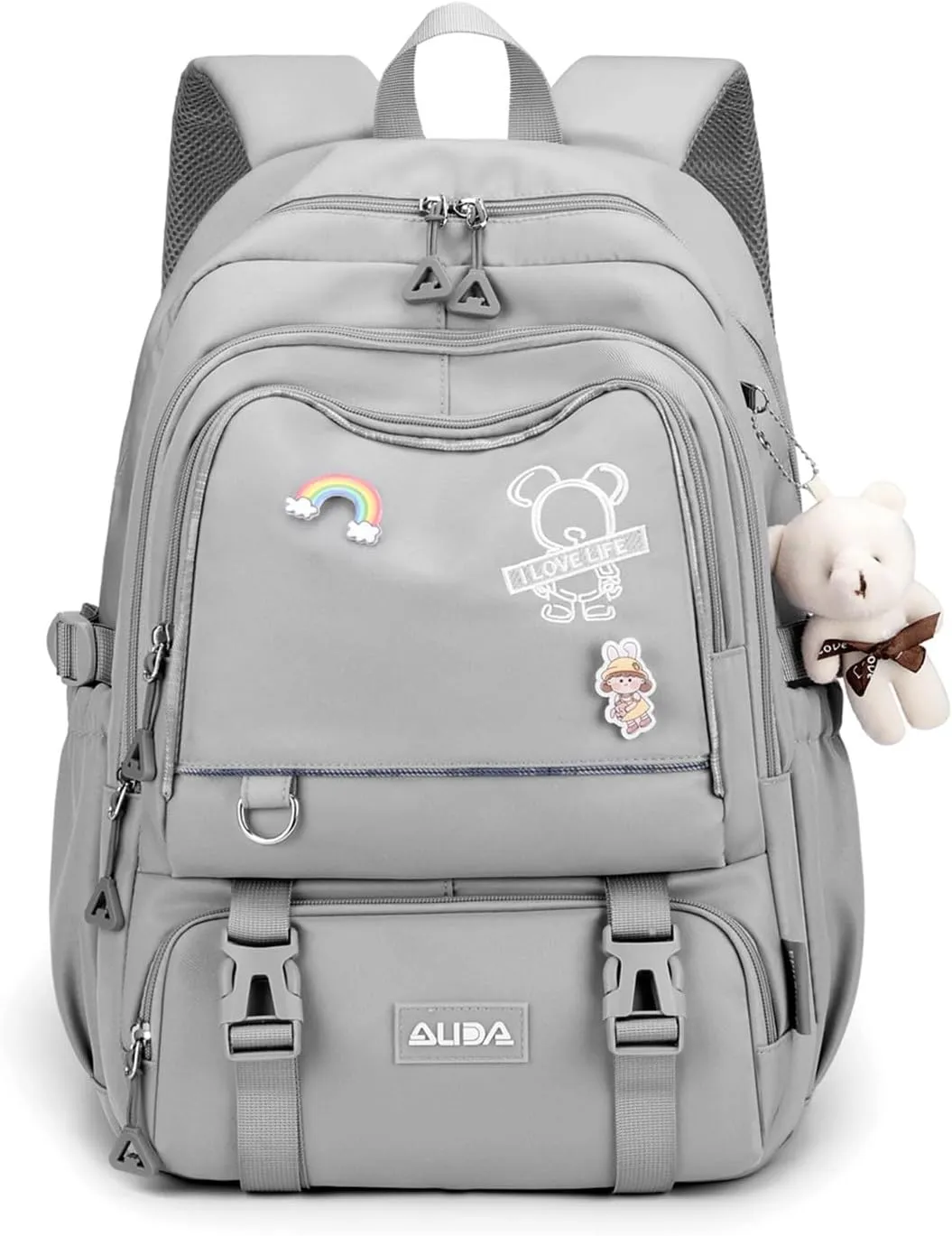 School Bags for Girls,Elementary Middle School Students Bookbag, Kids Backpack with Pendent&Pins Outdoor Backpacks for Girls