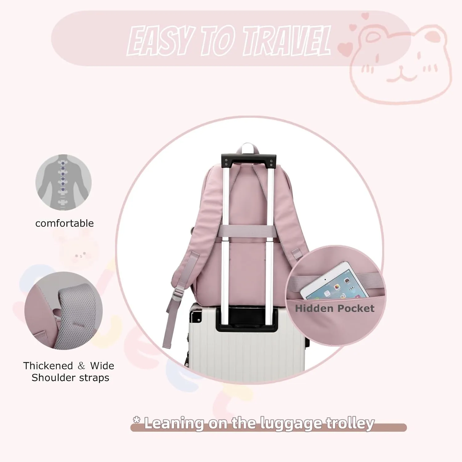 School Bags for Girls,Elementary Middle School Students Bookbag, Kids Backpack with Pendent&Pins Outdoor Backpacks for Girls