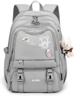 School Bags for Girls,Elementary Middle School Students Bookbag, Kids Backpack with Pendent&Pins Outdoor Backpacks for Girls