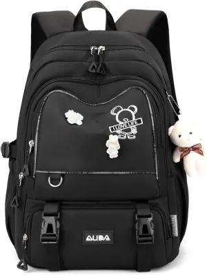 School Bags for Girls,Elementary Middle School Students Bookbag, Kids Backpack with Pendent&Pins Outdoor Backpacks for Girls