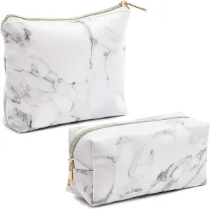Set of 2 White Marble Makeup Organizer Bag, Cosmetic Storage Pouch, Travel Toiletry Case