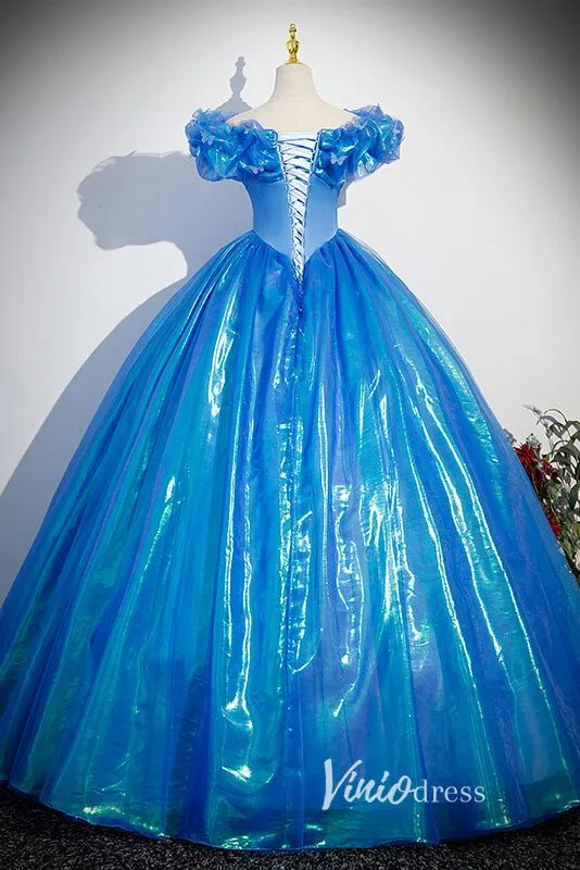 Shimmering Blue Off the Shoulder Quinceanera Dresses FD3535