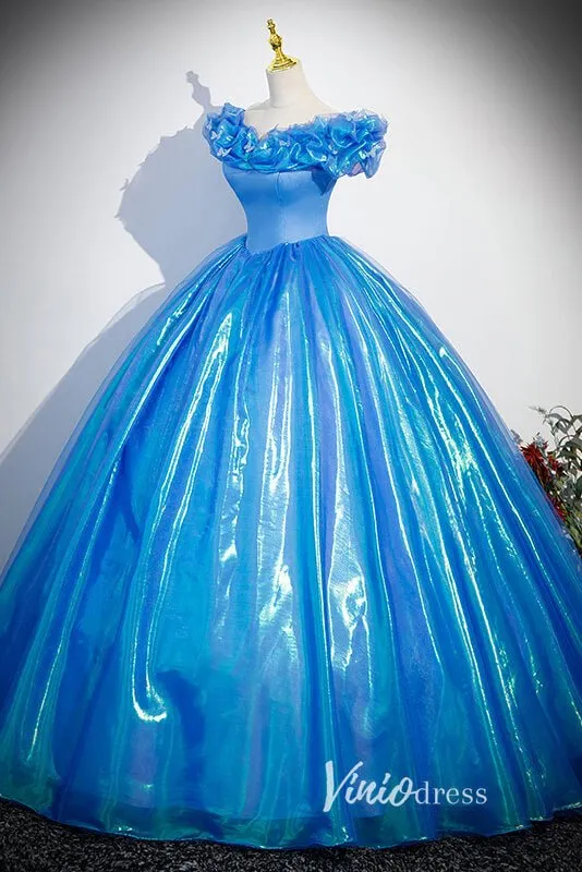 Shimmering Blue Off the Shoulder Quinceanera Dresses FD3535