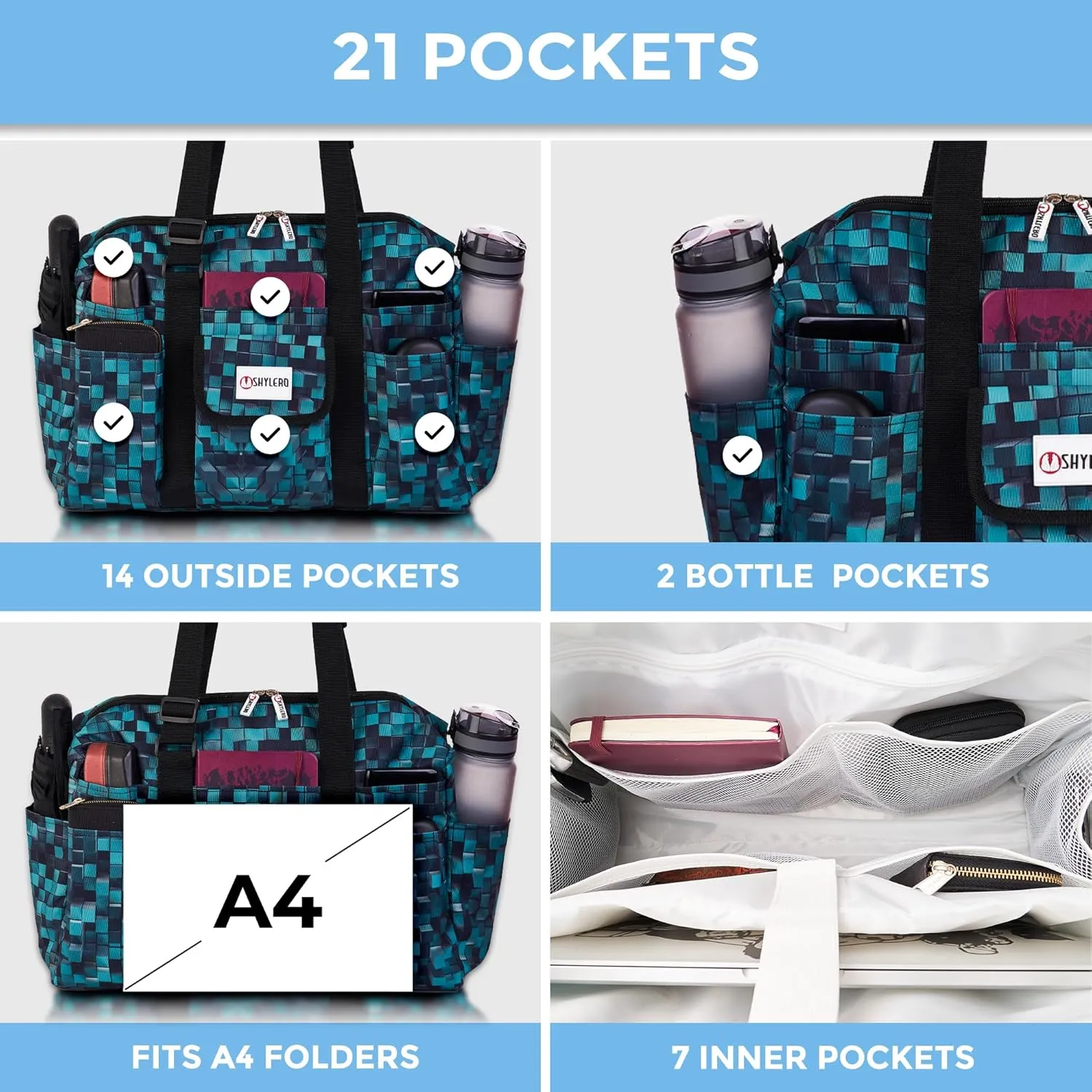 SHYLERO Nurse Bag with 21 Pockets - Big, Waterproof Medical Utility Tote for Daily Use