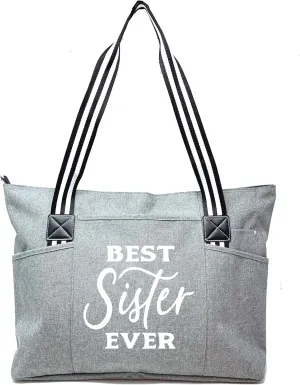 Sister Gifts - Gift for Sisters from Sister and Brother-Zippered Canvas Tote Bag with Pockets- Gift for Birthdays, Christmas