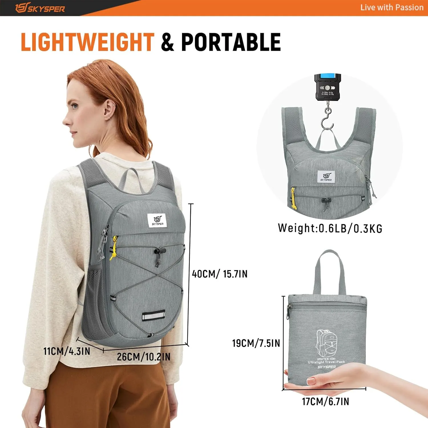 SKYSPER Foldable Hiking Backpack - 10L Small Lightweight Daypack Breathable Travel Backpacks for Men Women