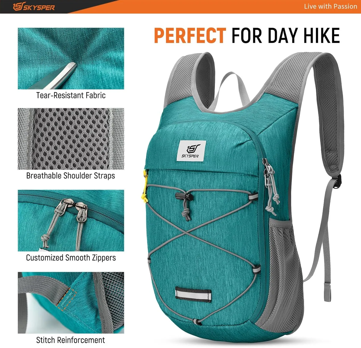 SKYSPER Foldable Hiking Backpack - 10L Small Lightweight Daypack Breathable Travel Backpacks for Men Women