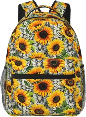 Snake Sunflower Backpack Adjustable Shoulder Bag 15 Inch Laptop Backpacks for Travel Hiking Outdoor