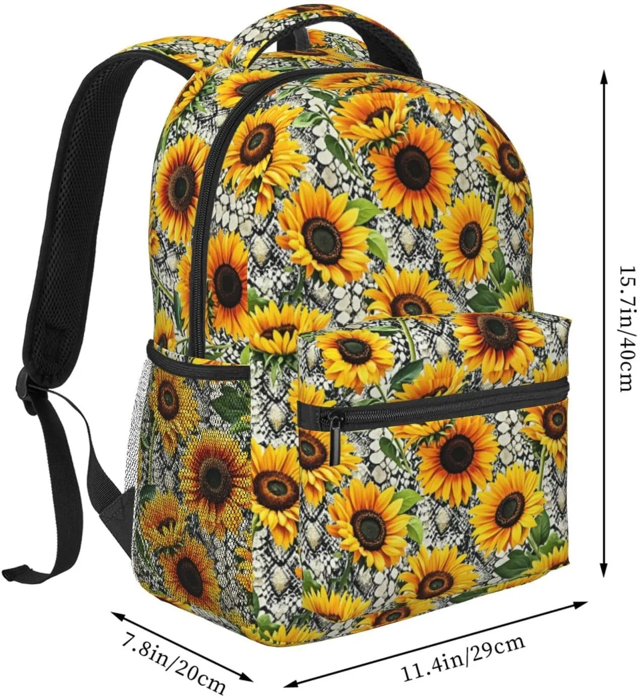 Snake Sunflower Backpack Adjustable Shoulder Bag 15 Inch Laptop Backpacks for Travel Hiking Outdoor