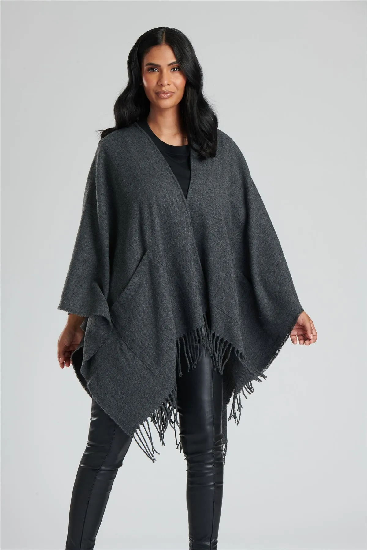 South Beach Womens Knitted Fringe Poncho