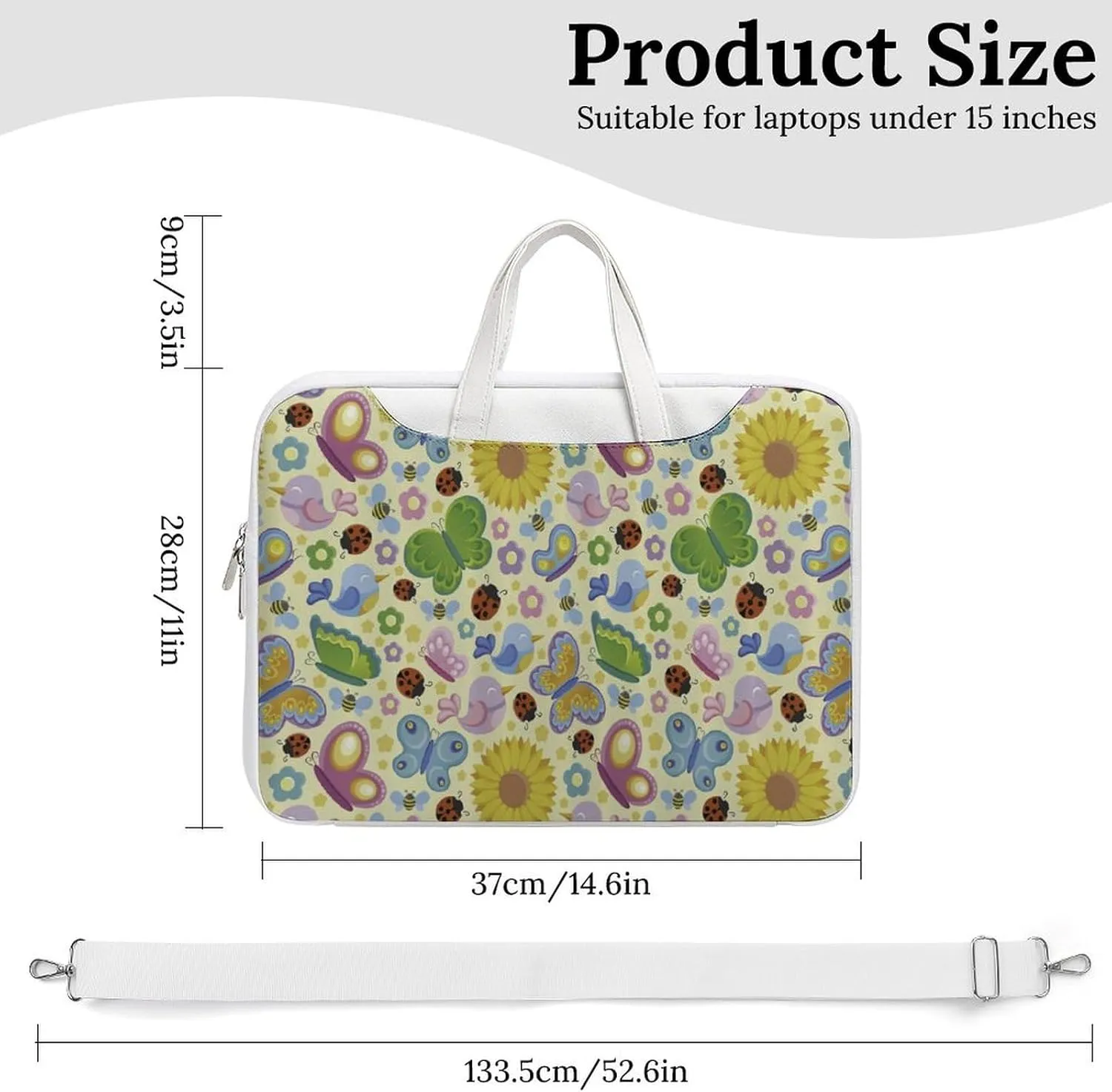 Spring Ladybugs Bees Birds Leather Bag Laptop Case Slim Water Resistant Computer Bags with Handle Briefcase for Work
