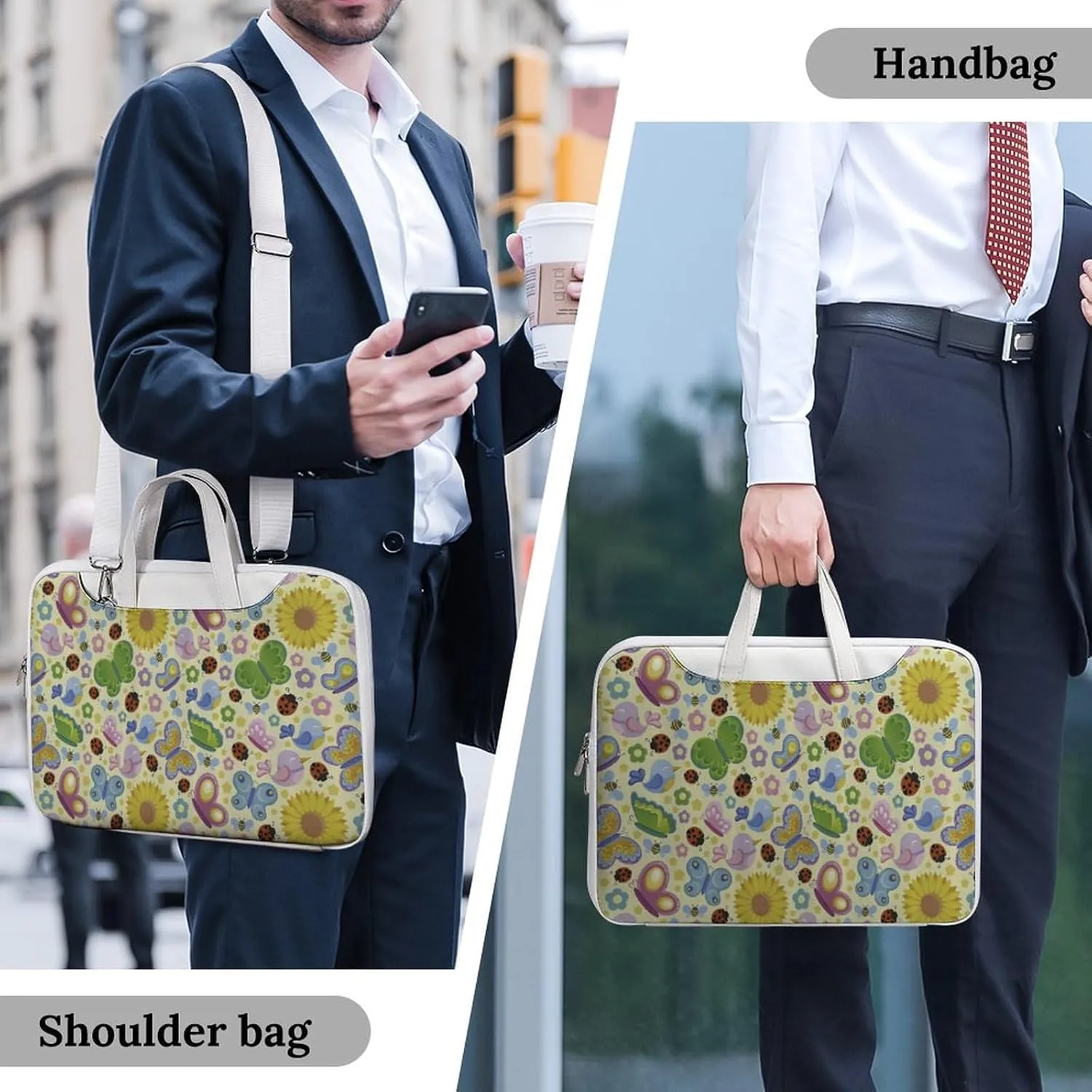 Spring Ladybugs Bees Birds Leather Bag Laptop Case Slim Water Resistant Computer Bags with Handle Briefcase for Work