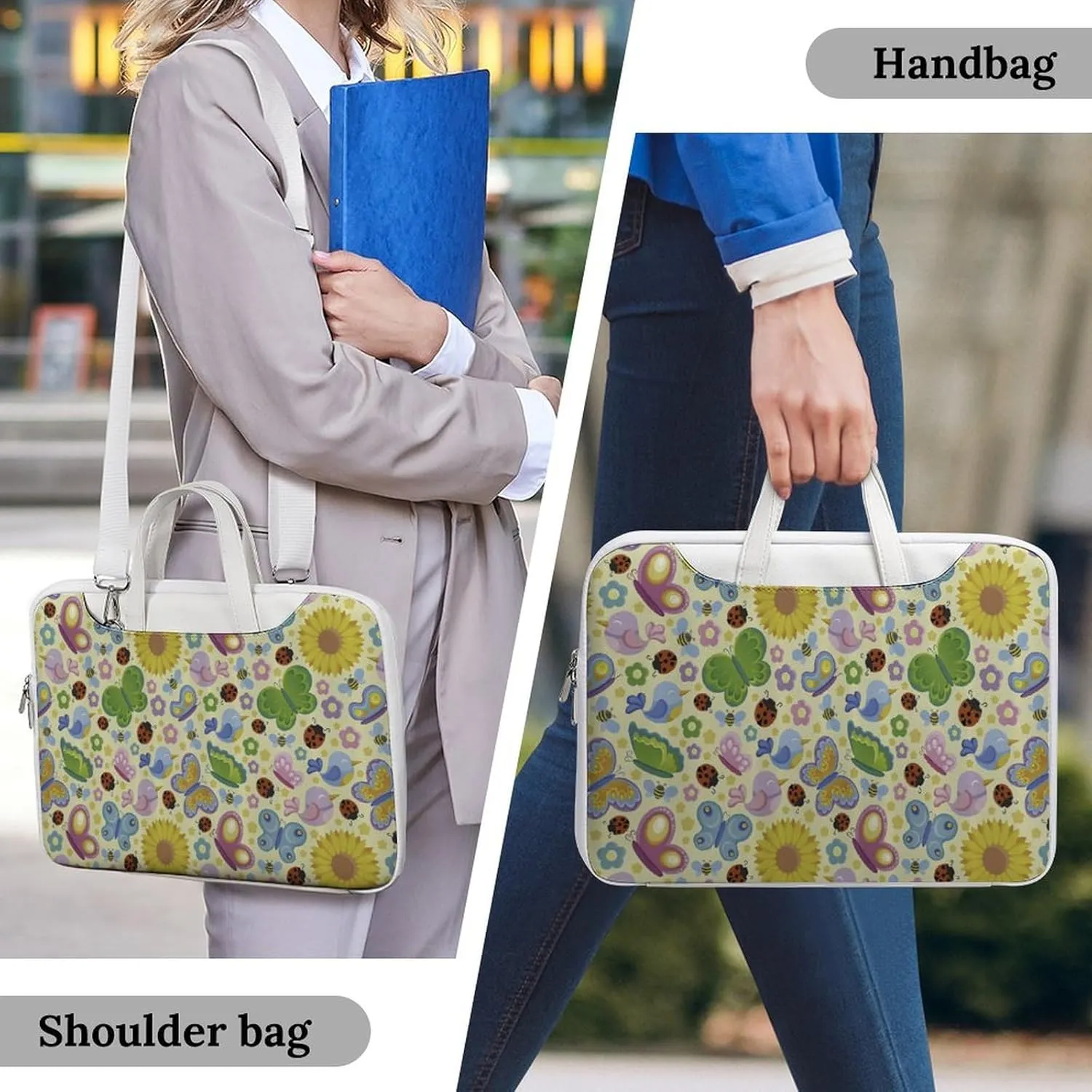 Spring Ladybugs Bees Birds Leather Bag Laptop Case Slim Water Resistant Computer Bags with Handle Briefcase for Work
