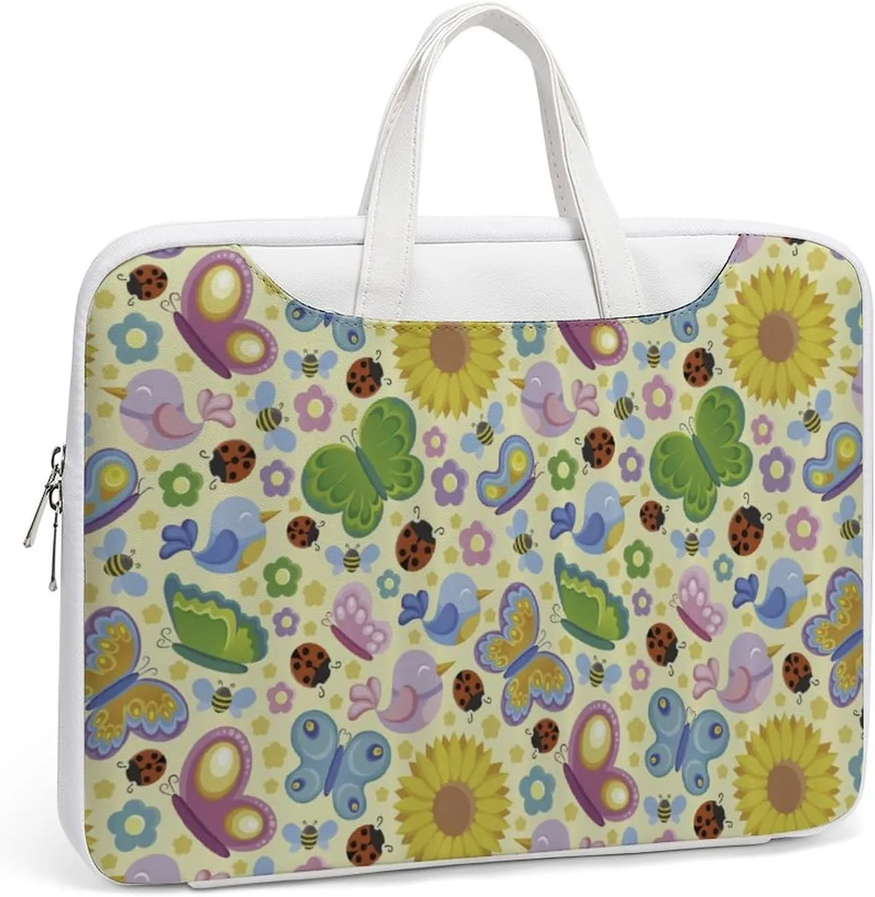 Spring Ladybugs Bees Birds Leather Bag Laptop Case Slim Water Resistant Computer Bags with Handle Briefcase for Work