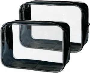 Stadium Approved Black Frame Clear Toiletry Bag TSA Approved Clear Organizer Bags Portable Travel Makeup Bags with Zipper for Women(Black)