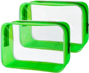Stadium Approved Green Frame Clear Toiletry Bag TSA Approved Clear Organizer Bags Portable Travel Makeup Bags with Zipper for Women (Green)
