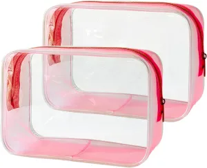 Stadium Approved Pink Frame Clear Toiletry Bag TSA Approved Clear Organizer Bags Portable Travel Makeup Bags with Zipper for Women Frame (Pink)