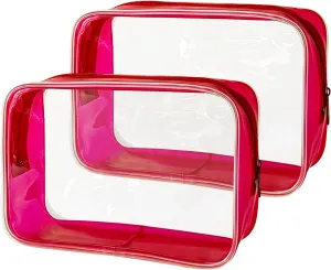Stadium Approved Red Frame Clear Toiletry Bag TSA Approved Clear Organizer Bags Portable Travel Makeup Bags with Zipper for Women (Red)