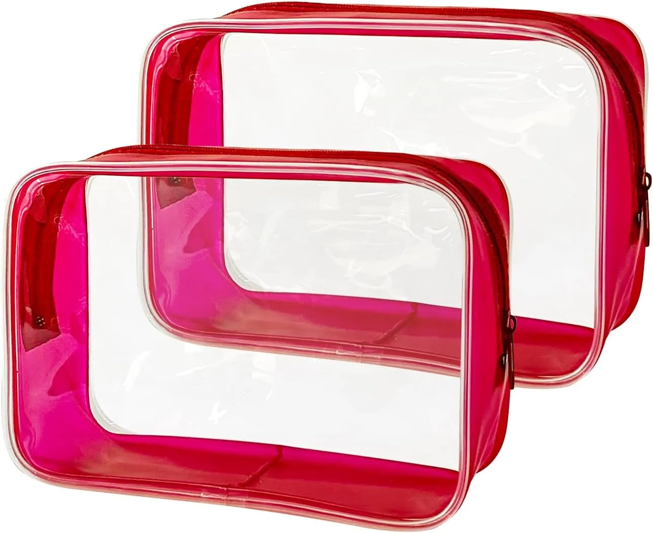 Stadium Approved Red Frame Clear Toiletry Bag TSA Approved Clear Organizer Bags Portable Travel Makeup Bags with Zipper for Women (Red)