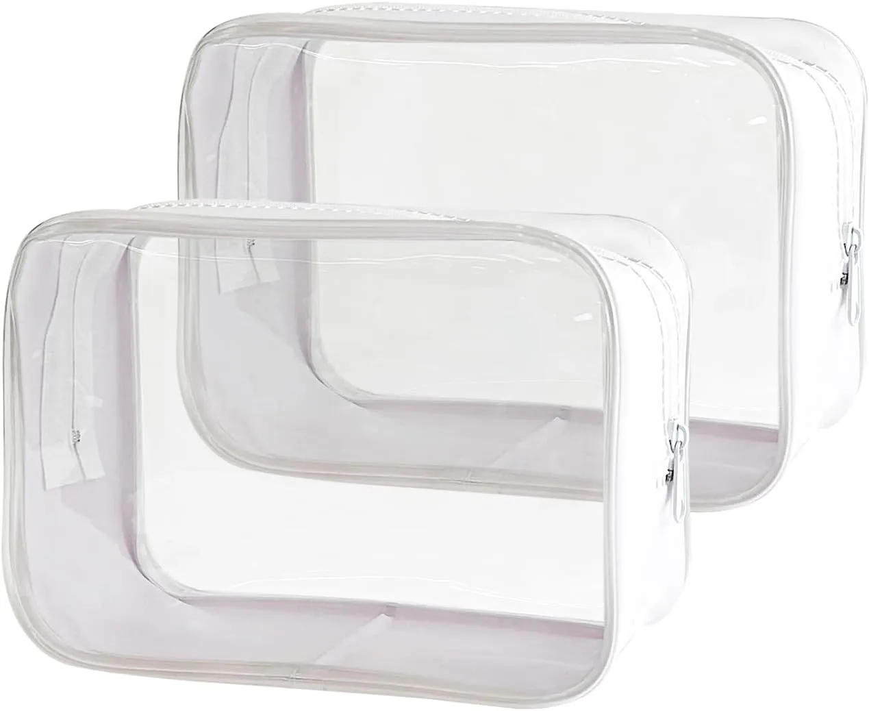 Stadium Approved White Frame Clear Toiletry Bag TSA Approved Clear Organizer Bags Portable Travel Makeup Bags with Zipper for Women (White)