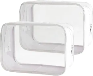 Stadium Approved White Frame Clear Toiletry Bag TSA Approved Clear Organizer Bags Portable Travel Makeup Bags with Zipper for Women (White)