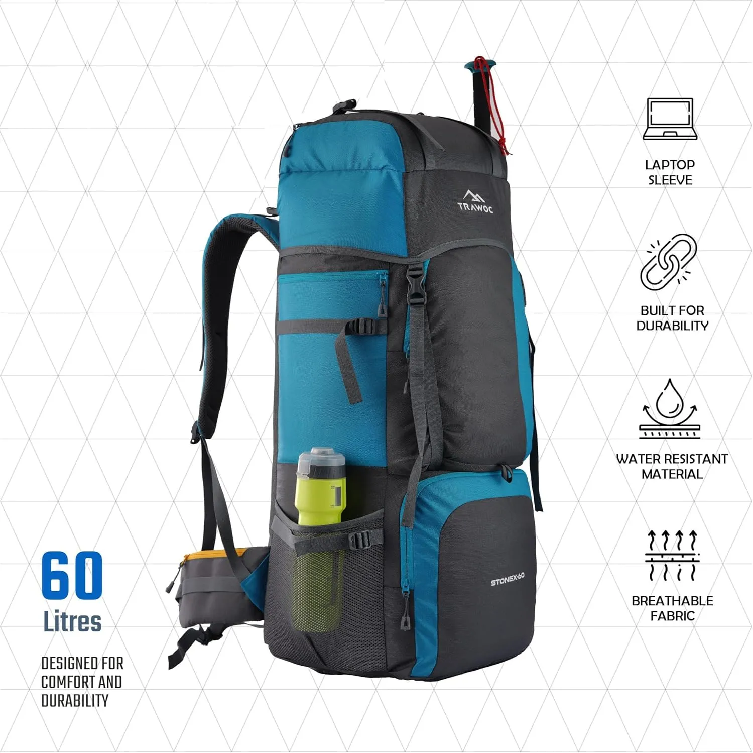 STONEX 60 Ltr Travel Backpack Trekking Rucksack bag for Men & Women Travel Camping Hiking Backpack, Sky Blue