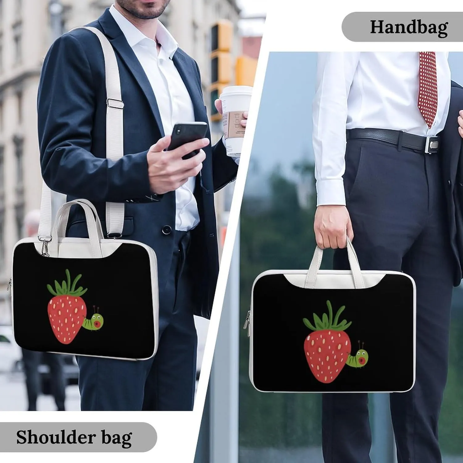 Strawberry Caterpillar Leather Bag Laptop Case Slim Water Resistant Computer Bags with Handle Briefcase for Work