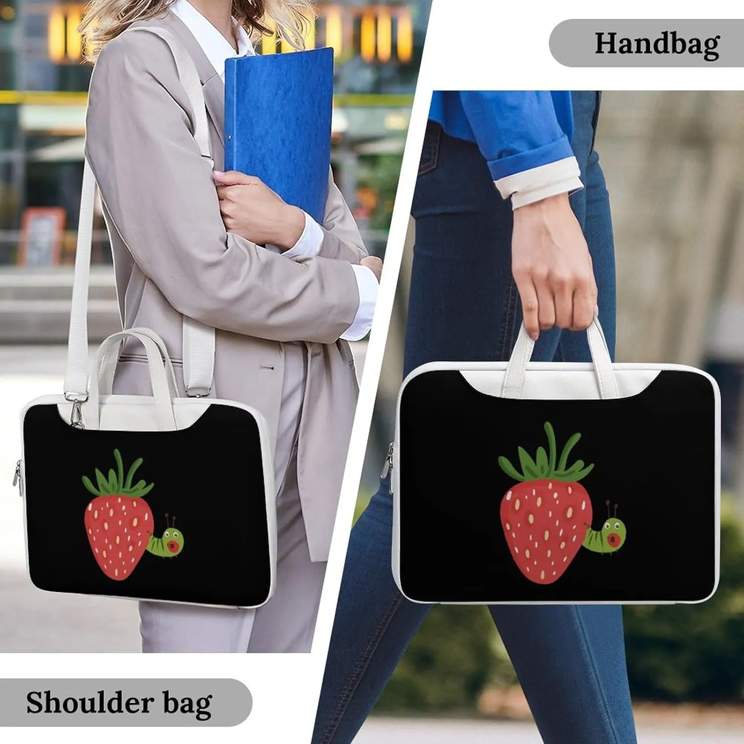 Strawberry Caterpillar Leather Bag Laptop Case Slim Water Resistant Computer Bags with Handle Briefcase for Work
