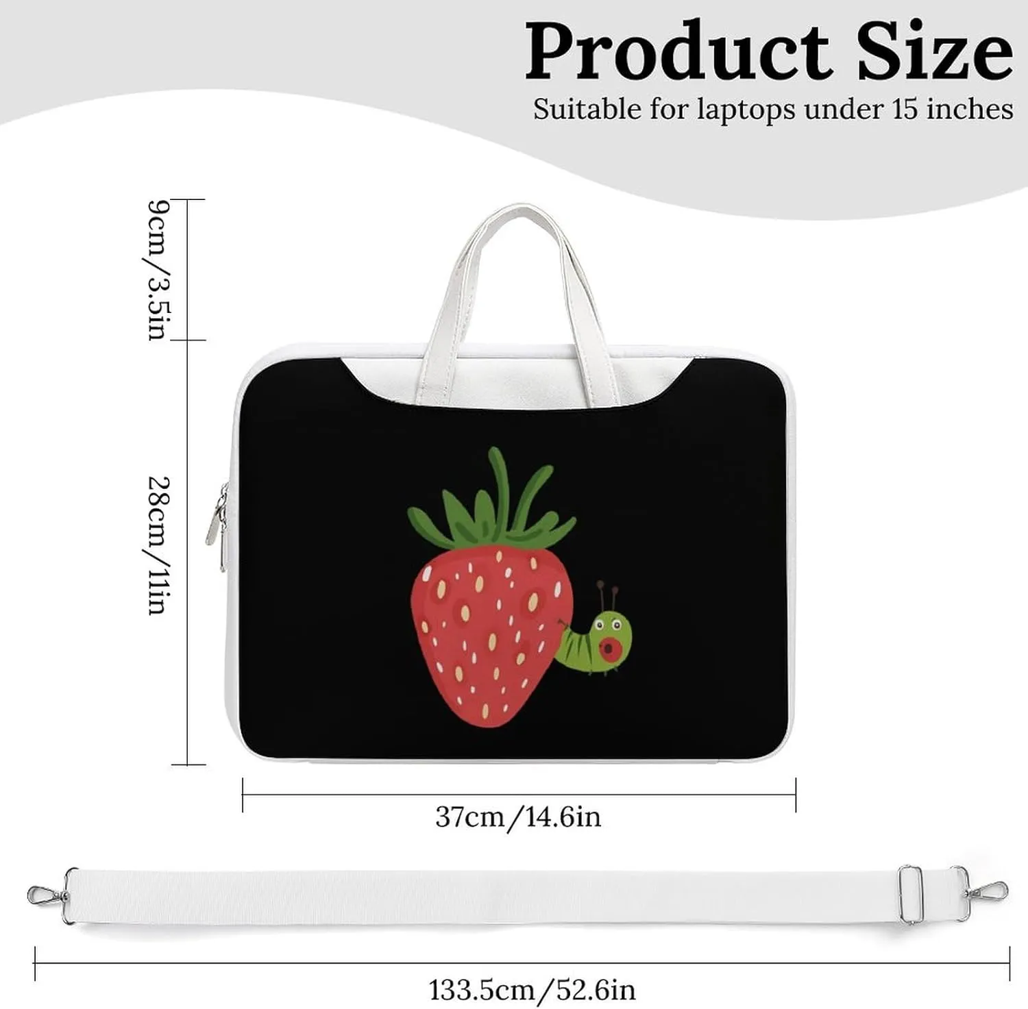 Strawberry Caterpillar Leather Bag Laptop Case Slim Water Resistant Computer Bags with Handle Briefcase for Work