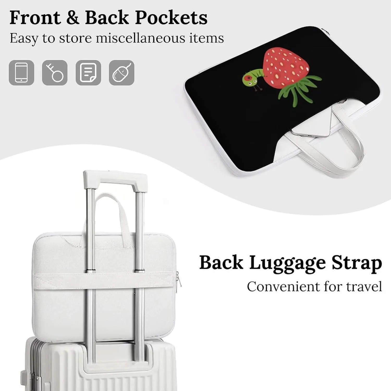 Strawberry Caterpillar Leather Bag Laptop Case Slim Water Resistant Computer Bags with Handle Briefcase for Work