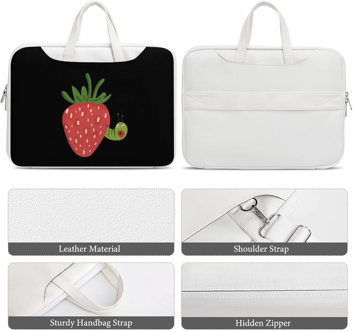Strawberry Caterpillar Leather Bag Laptop Case Slim Water Resistant Computer Bags with Handle Briefcase for Work