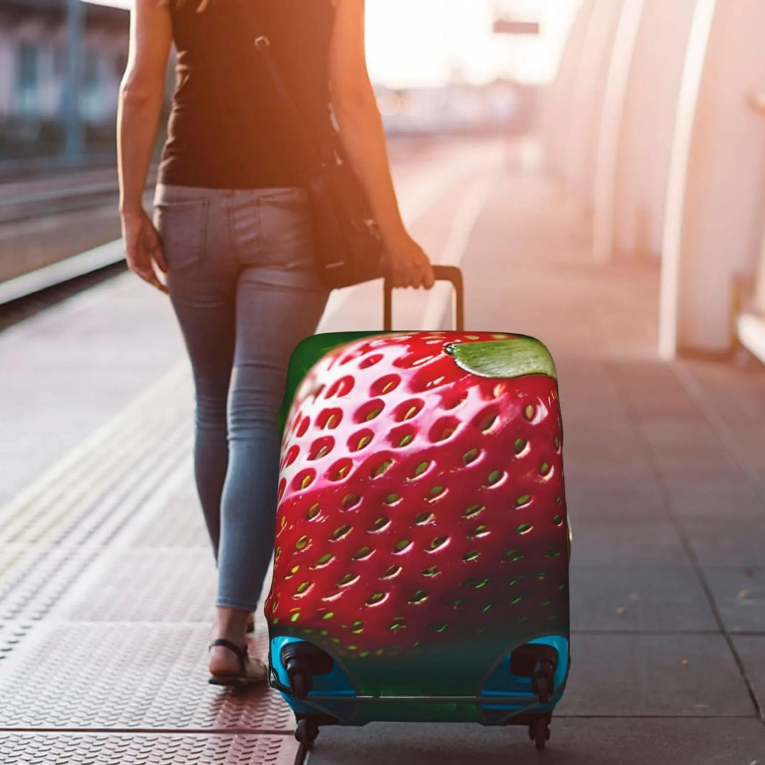 Strawberry Print Washable Suitcase Cover Protective Luggage Cover Anti Scratch Travel Gear Protector
