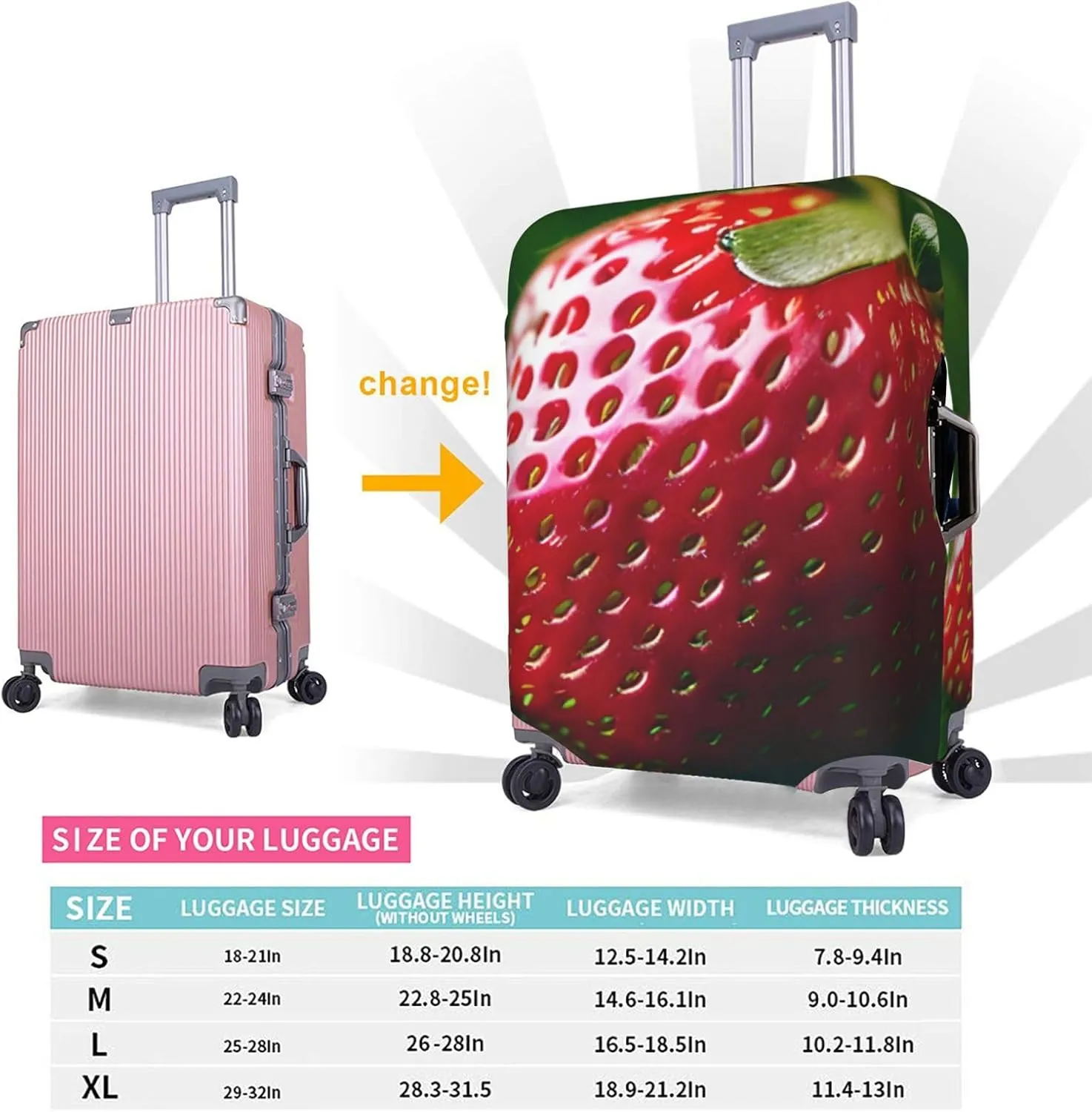 Strawberry Print Washable Suitcase Cover Protective Luggage Cover Anti Scratch Travel Gear Protector
