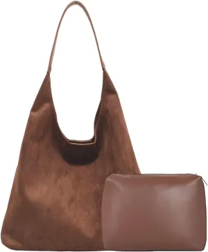Suede Bags for Women Trendy Brown Suede Purses Hobo Handbag Leather Crossbody Bags for Shopping Party