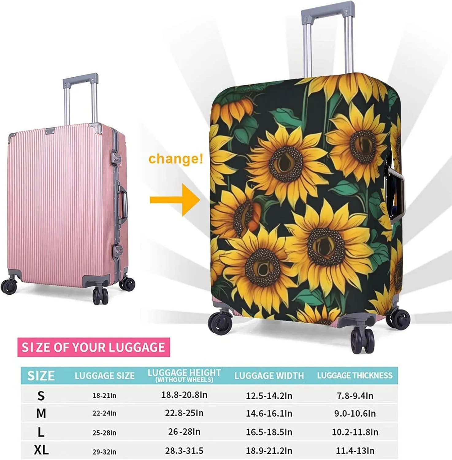 Sunflower Print Washable Suitcase Cover Protective Luggage Cover Anti Scratch Travel Gear Protector