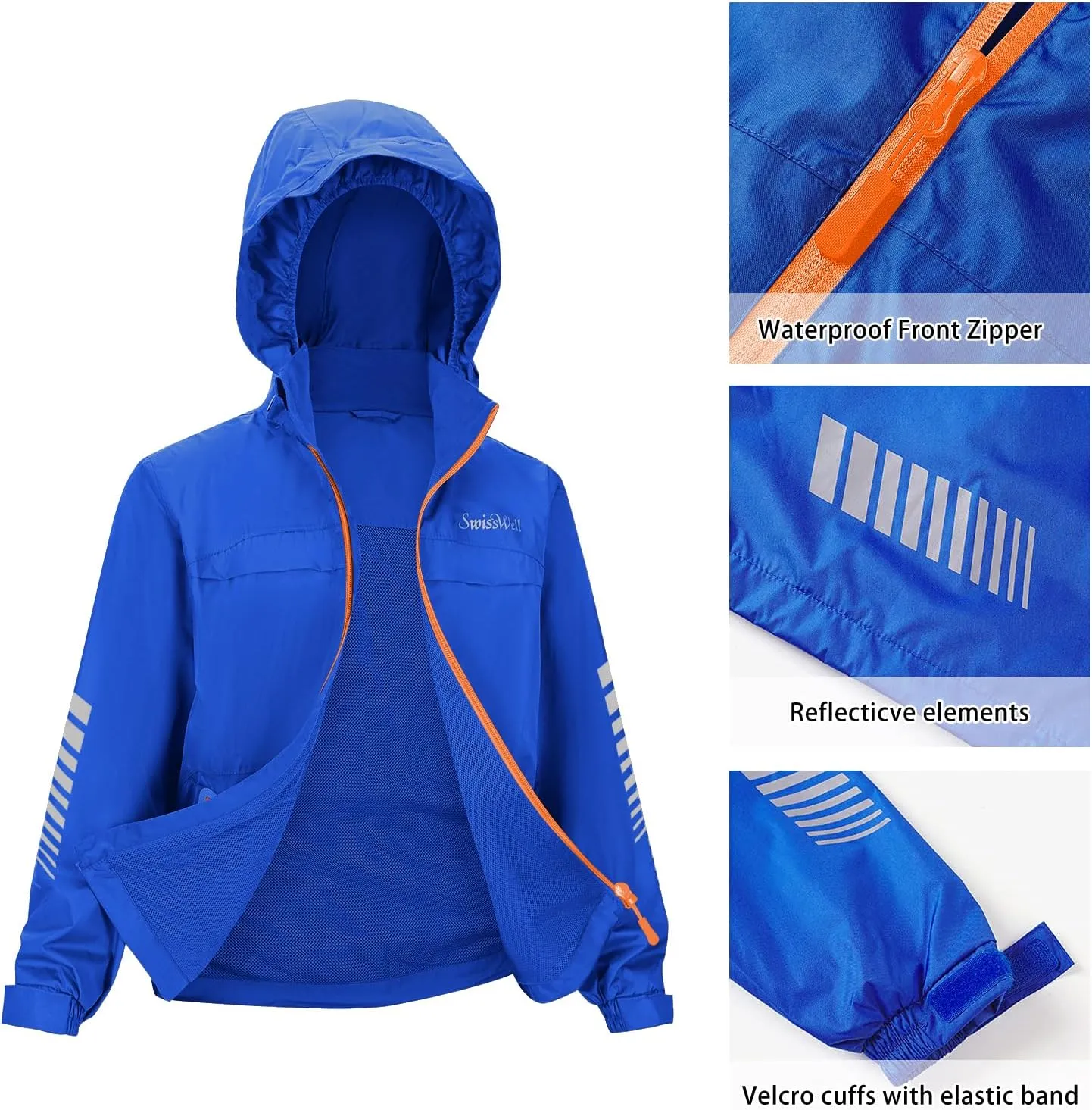 SWISSWELL Kids Rain Gear Boys Girls Youth Waterproof Rain Suit Breathable Reflective Raincoat and Pants