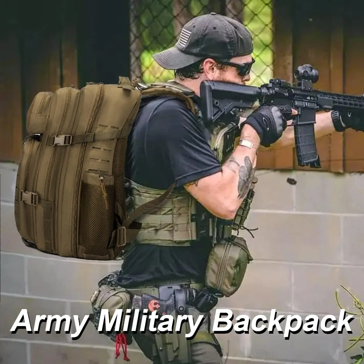 Tactical Military Backpack for Man, 45L Waterproof Army Pack Rucksack Hiking Laptop Backpack 3 Day Bug Out Bag, Includes Two Flags and Two Carabiner