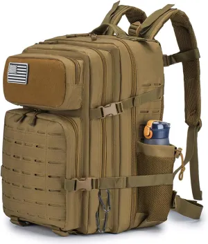 Tactical Military Backpack for Man, 45L Waterproof Army Pack Rucksack Hiking Laptop Backpack 3 Day Bug Out Bag, Includes Two Flags and Two Carabiner