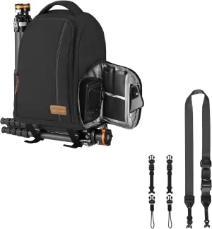 TARION Camera Bag Backpack TB04 Black   4-in-1 Camera Strap for Photographers: 16inch Laptop Sleeve & Quick Side Access & Large Capacity Photography Backpack Case   Camera Neck Strap