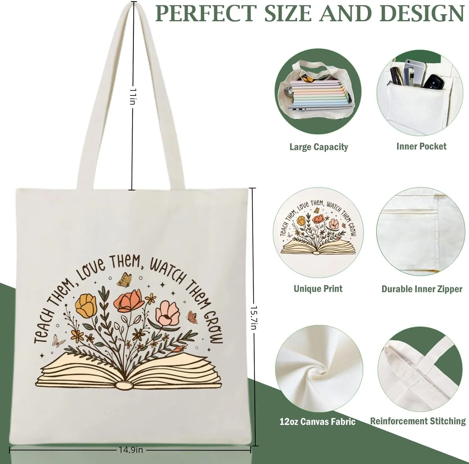 Teacher Appreciation Gifts Canvas Tote Bags Aesthetic for Women Cloth Cotton Bags Travel Bag Reusable Grocery Shopping Bag