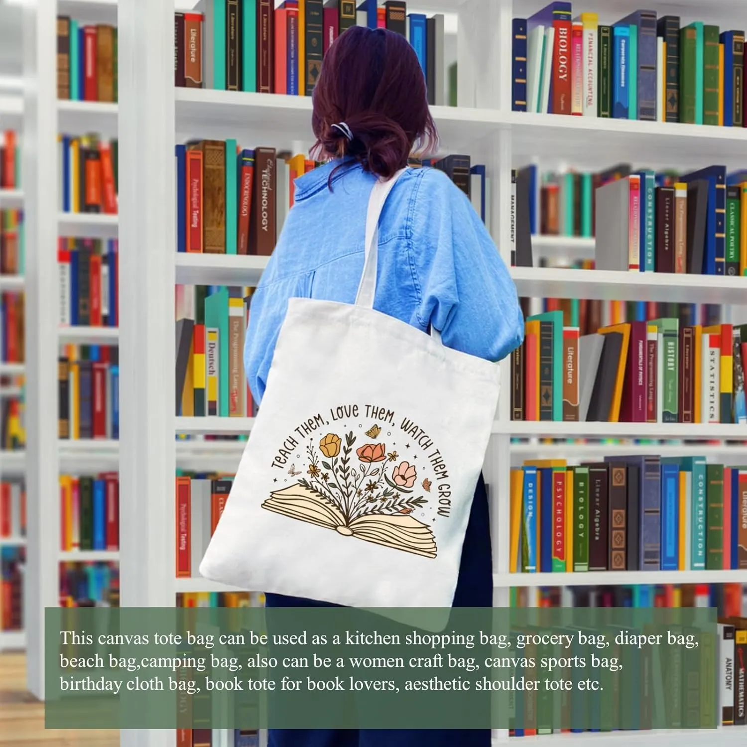 Teacher Appreciation Gifts Canvas Tote Bags Aesthetic for Women Cloth Cotton Bags Travel Bag Reusable Grocery Shopping Bag
