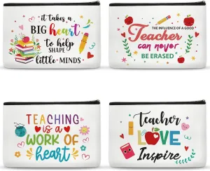 Teacher Appreciation Makeup Bag - 4 Pcs Cosmetic Bags Gifts for Women Small Best New Teacher Gifts Canvas Travel Toiletry Bag Zipper Pouches for Teacher's Day Back to School Graduation