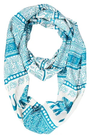 Teal Tribal Paisley Floral Elephant Animal Print Infinity Loop Scarf