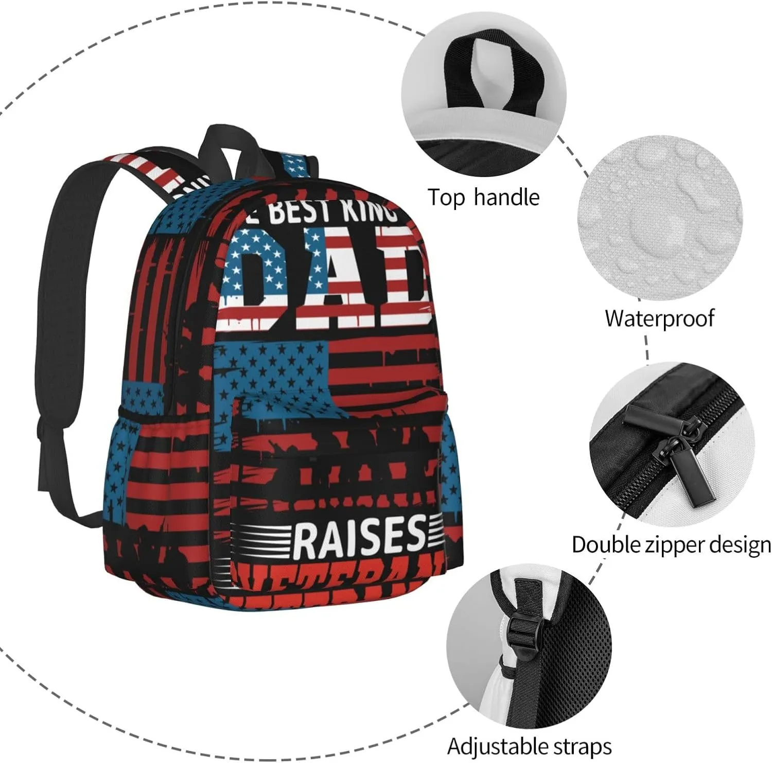 The Best Kind Of Dad Raises Veterans Father's Day Backpack Double Shoulder Bag 15 Inch Laptop Bagpacks for Hiking Work Camping Travel