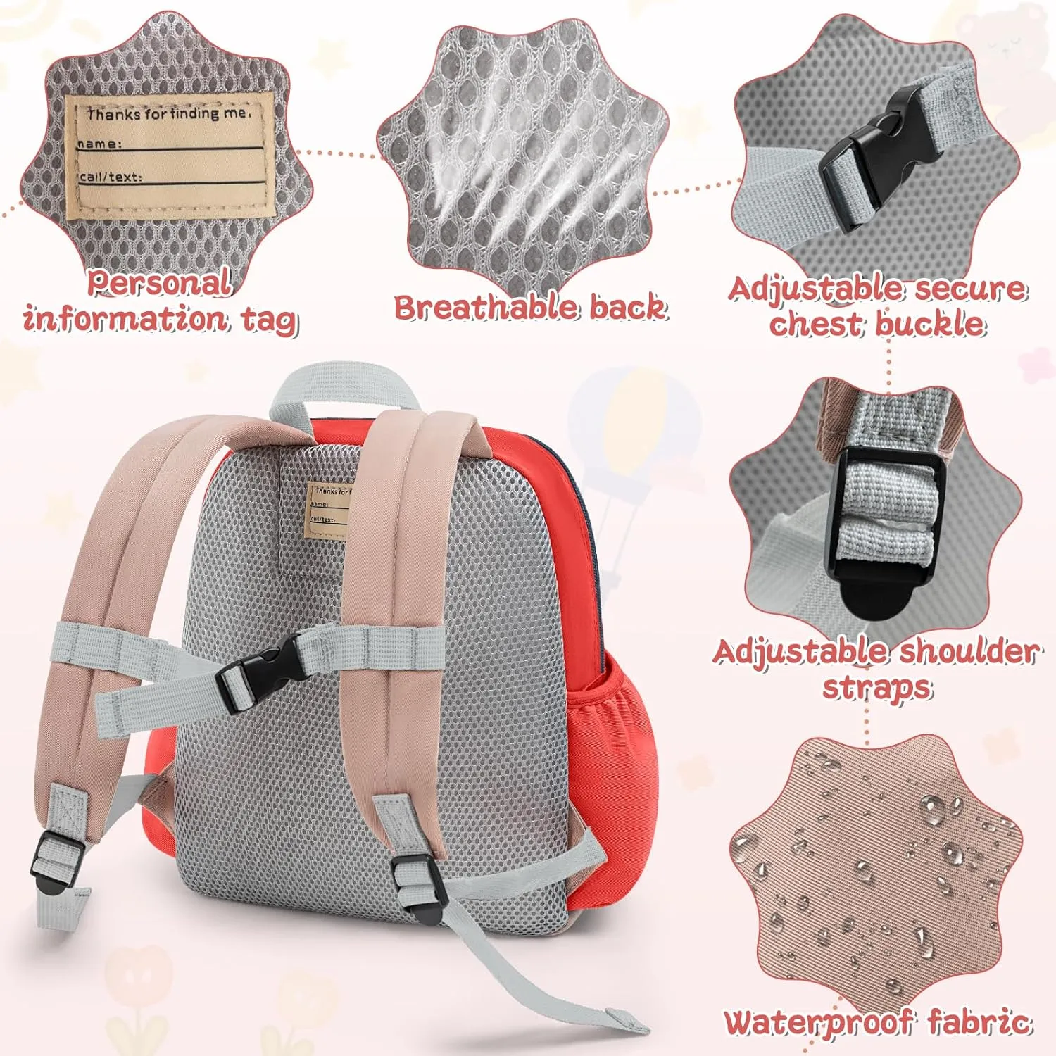 Toddler Backpack For Boys Girls 2-5, Preschool Kindergarten Backpack, Preschool Mini Backpacks For School & Travel, Beige
