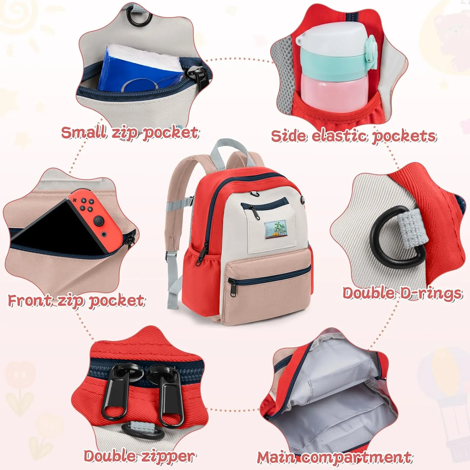Toddler Backpack For Boys Girls 2-5, Preschool Kindergarten Backpack, Preschool Mini Backpacks For School & Travel, Beige